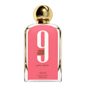 Afnan 9AM Pour Femme (Pink) 100ML EDP — front-facing bottle, transparent background