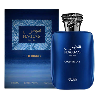 Rasasi Hawas Gold Digger 100ML EDP bottle and box