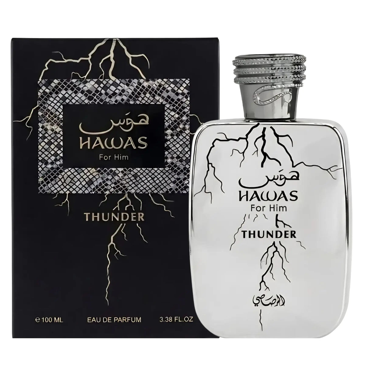 Rasasi Hawas Thunder 100ML EDP bottle and box