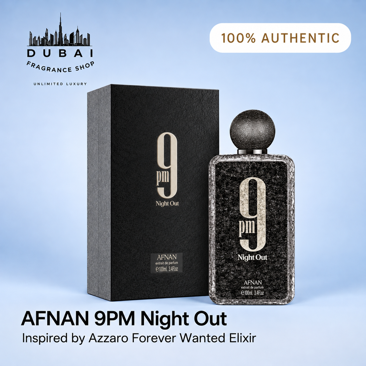 Afnan 9PM Night Out 100ML XDP bottle and box — Dubai Fragrance Shop PH