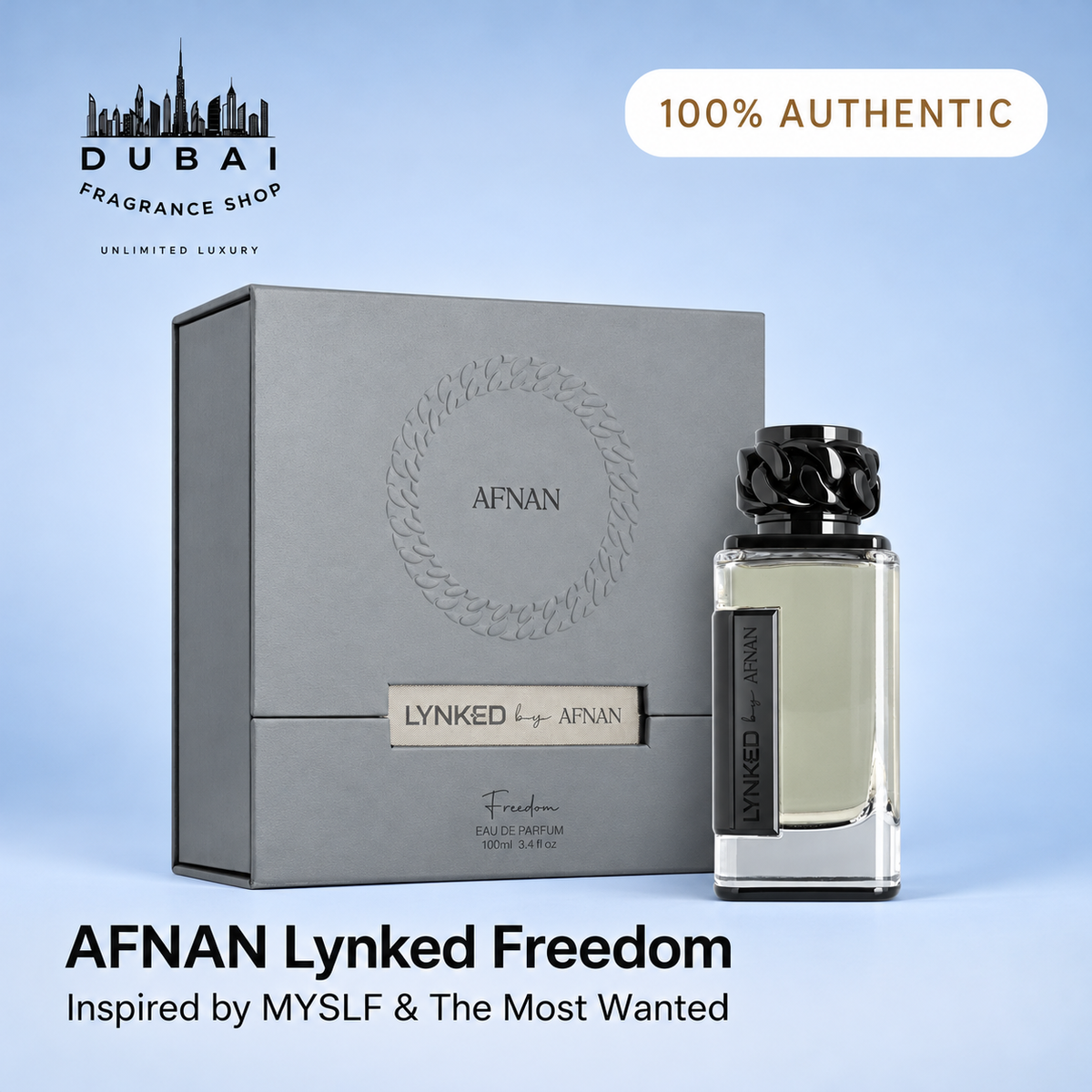 Afnan Lynked Freedom 100ML EDP bottle and box — Dubai Fragrance Shop PH