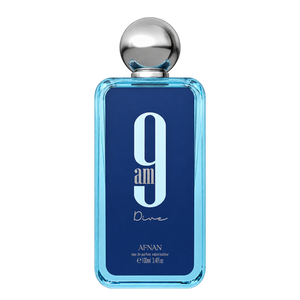 Afnan 9AM Dive front-facing perfume bottle on transparent background