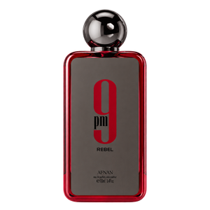 Afnan 9PM Rebel 100ML EDP — front-facing bottle, transparent background