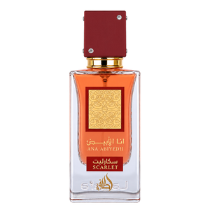 Lattafa Ana Abiyedh Scarlet 60ML EDP — front-facing bottle, transparent background