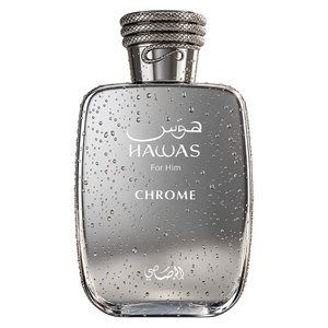 Rasasi Hawas Chrome 100ML EDP — front-facing bottle, transparent background