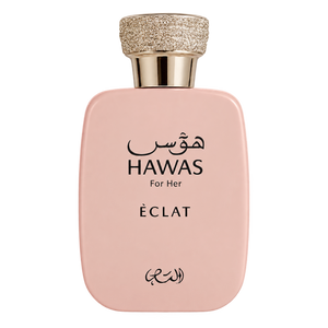 Rasasi Hawas Eclat 100ML EDP — front-facing bottle, transparent background