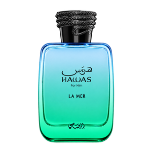 Rasasi Hawas La Mer 100ML EDP — front-facing bottle, transparent background