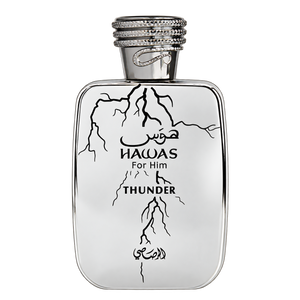 Rasasi Hawas Thunder 100ML EDP — front-facing bottle, transparent background