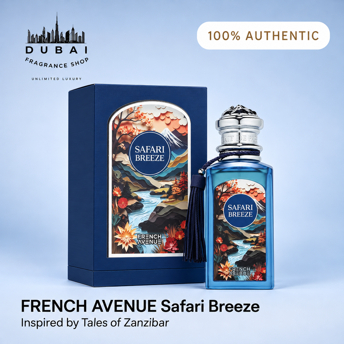 French Avenue Safari Breeze 100ML XDP bottle and box — Dubai Fragrance Shop PH