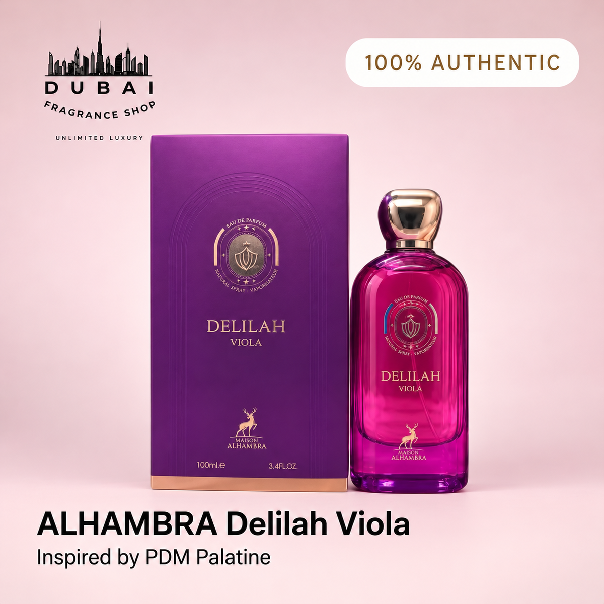 Maison Alhambra Delilah Viola 100ML EDP bottle and box — Dubai Fragrance Shop PH