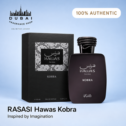 Rasasi Hawas Kobra bottle and box — Dubai Fragrance Shop PH