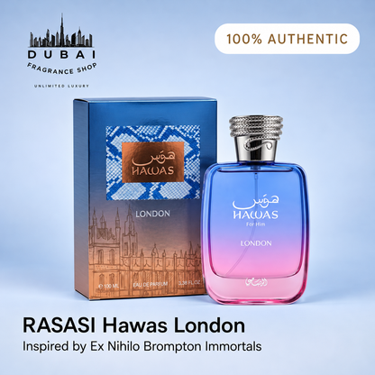 Rasasi Hawas London 100ML EDP bottle and box — Dubai Fragrance Shop PH