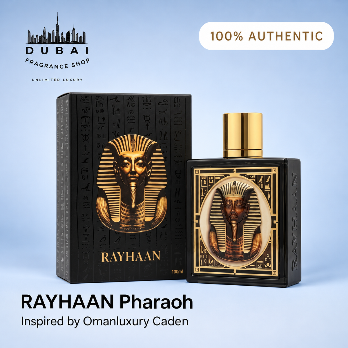 Rayhaan Pharaoh 100ML EDP bottle and box — Dubai Fragrance Shop PH